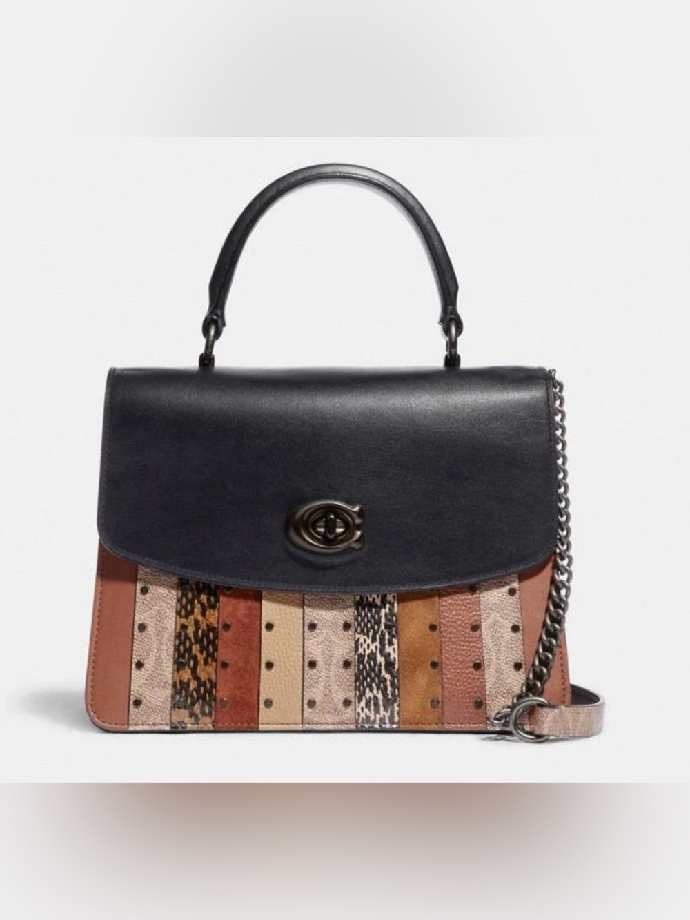 NWT Coach Parker Top Handle with Patchwork Stripe & Rivets/Multi